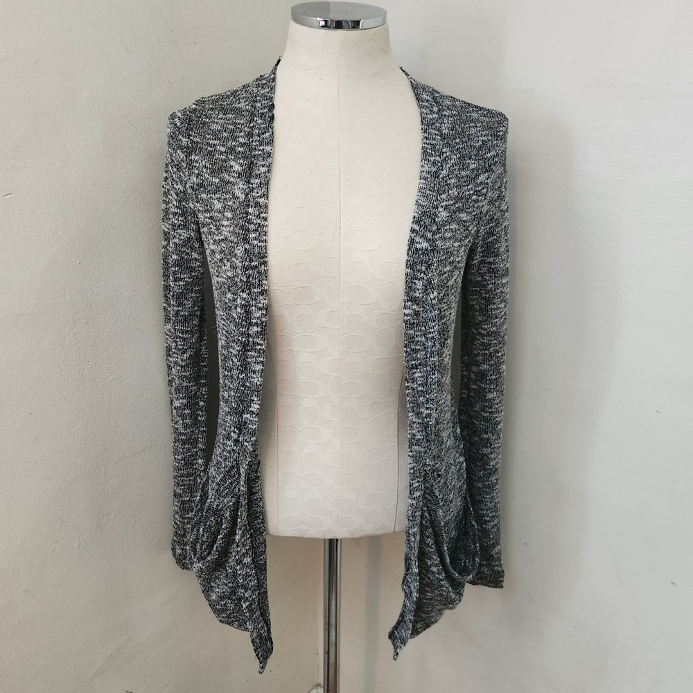 Sparkle & Fade Gray Marled Open Front Cardigan Slouchy Pockets Long Sleeve Small